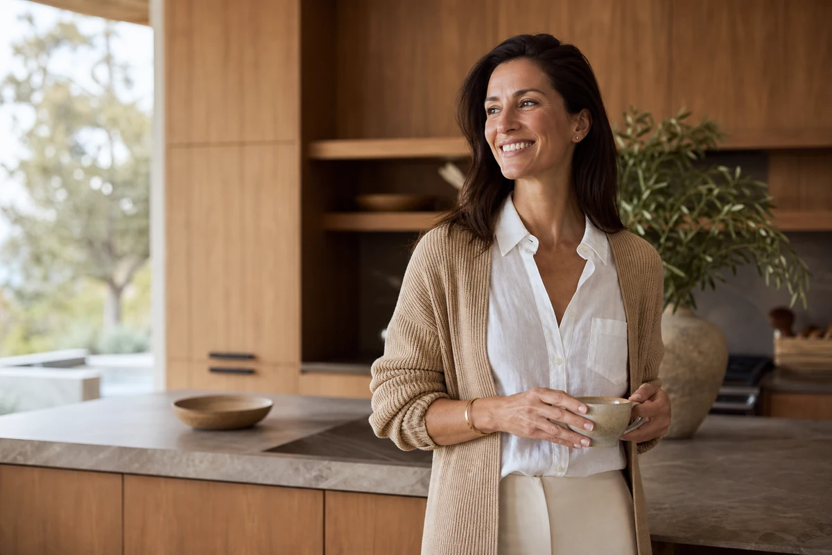 Patient smiling in a warm luxury lifestyle setting